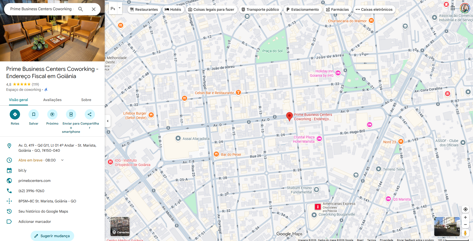 Mapa do escritório da Dra. Andréa Rosa em Goiânia